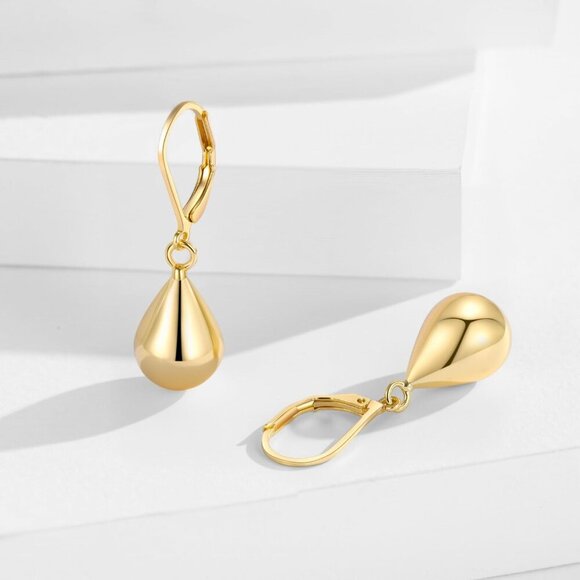 Women's 14k Gold Plated Post Waterdrop Dangle Drop Hoop Earrings Jewelry Gifts - Picture 4 of 8